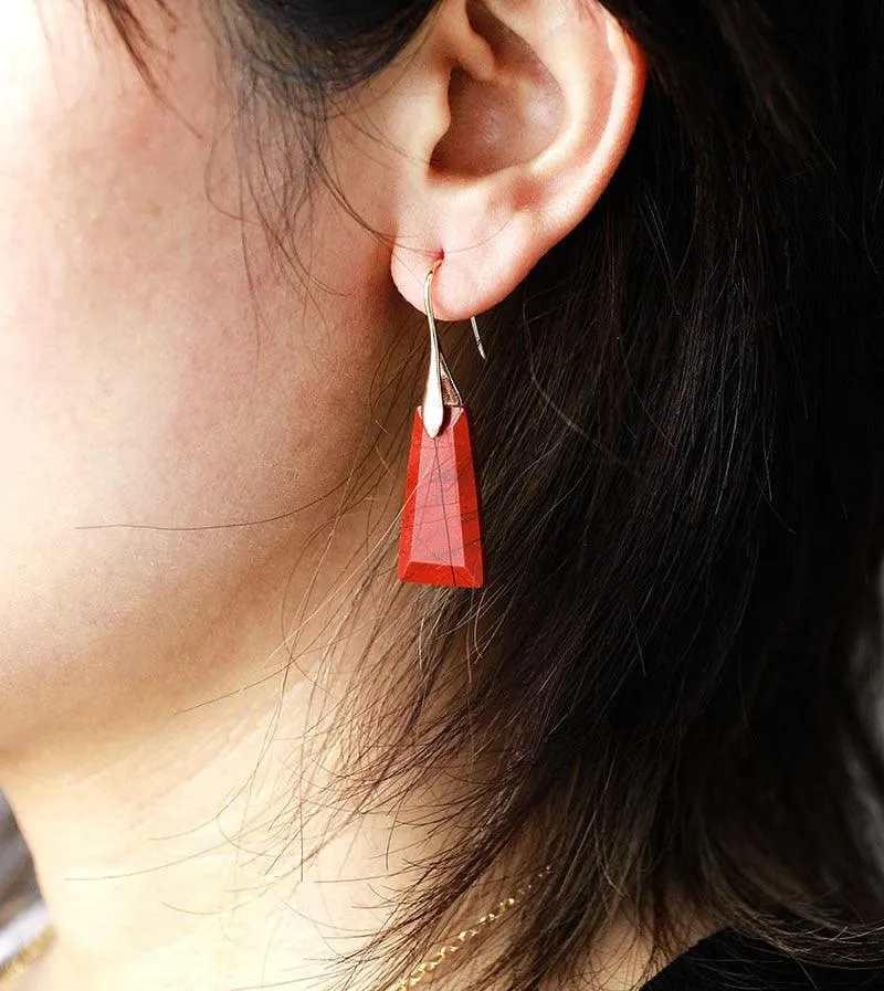 Wiluray Red Jasper Silver Drop Earrings