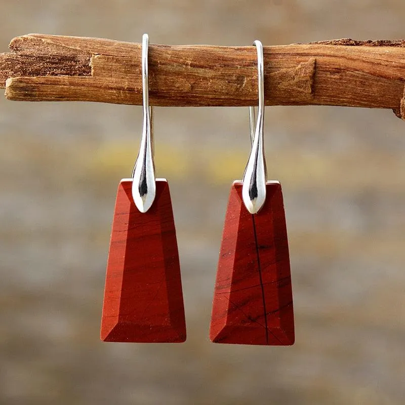 Wiluray Red Jasper Silver Drop Earrings