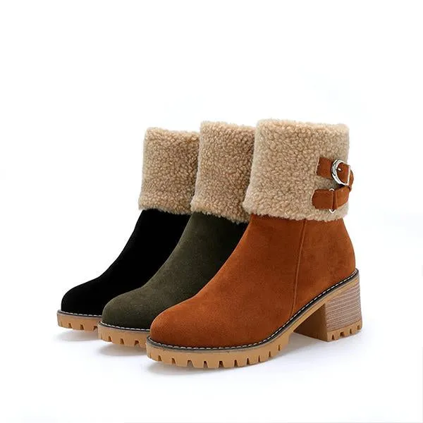 Women's Casual Buckle Decorated Block Heel Snow Boots 15050504S