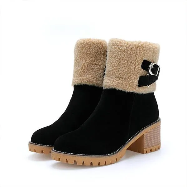 Women's Casual Buckle Decorated Block Heel Snow Boots 15050504S