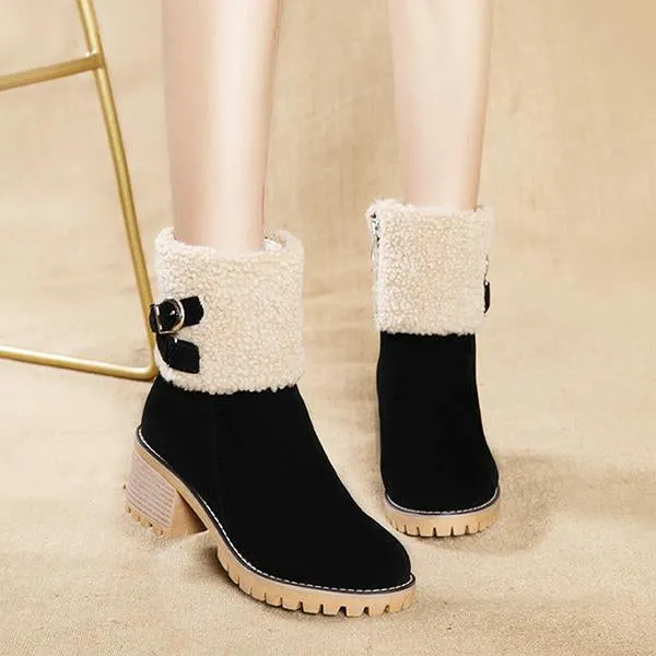 Women's Casual Buckle Decorated Block Heel Snow Boots 15050504S