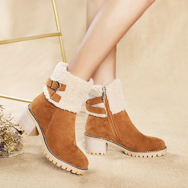 Women's Casual Buckle Decorated Block Heel Snow Boots 15050504S