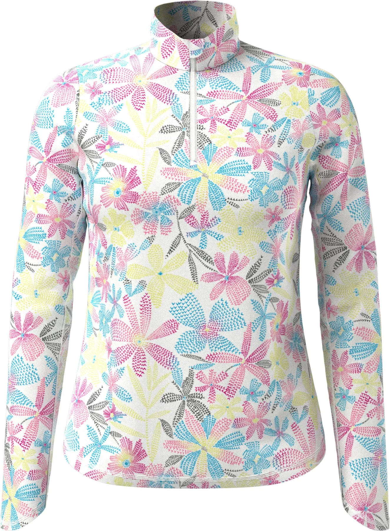 Women's Chevron Floral Print Golf Shirt In Brilliant White