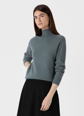 Women's Lambswool Funnel Neck Jumper in Smoke Green