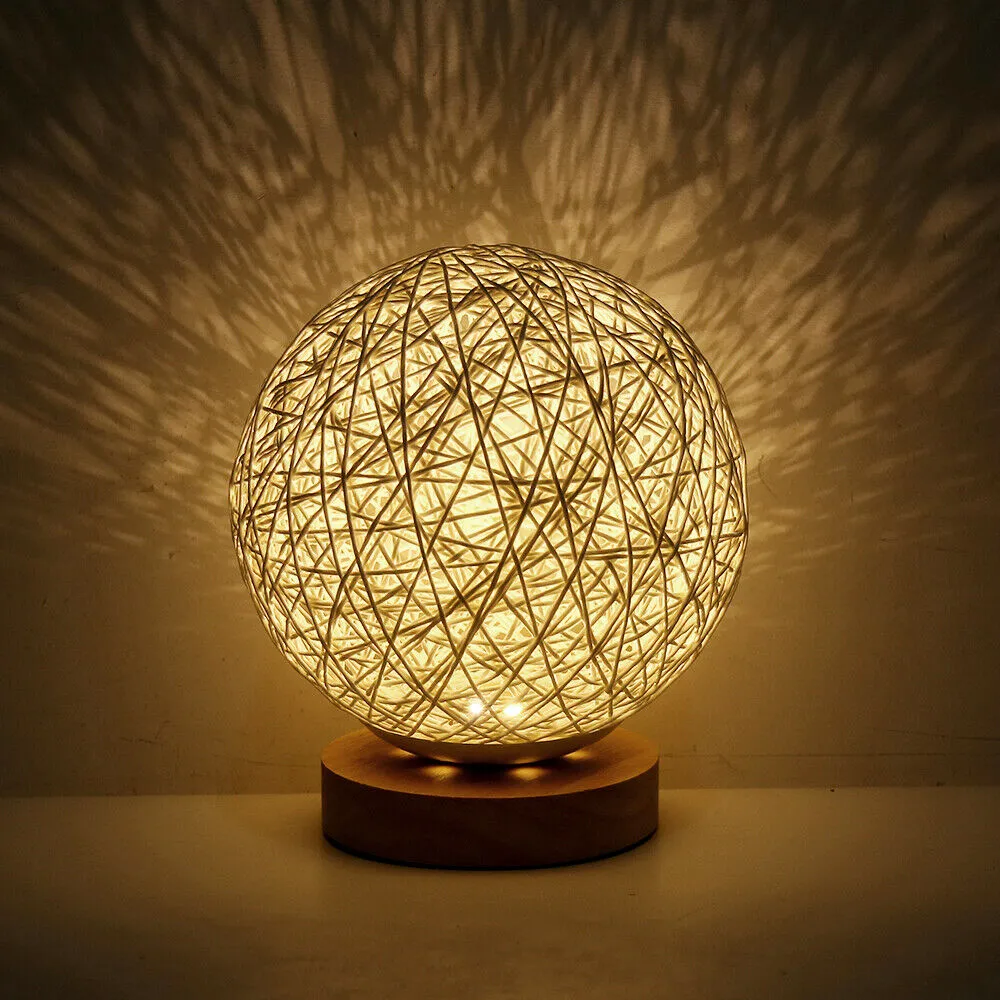 Wooden Rattan LED Table Desk Bedside Night Light